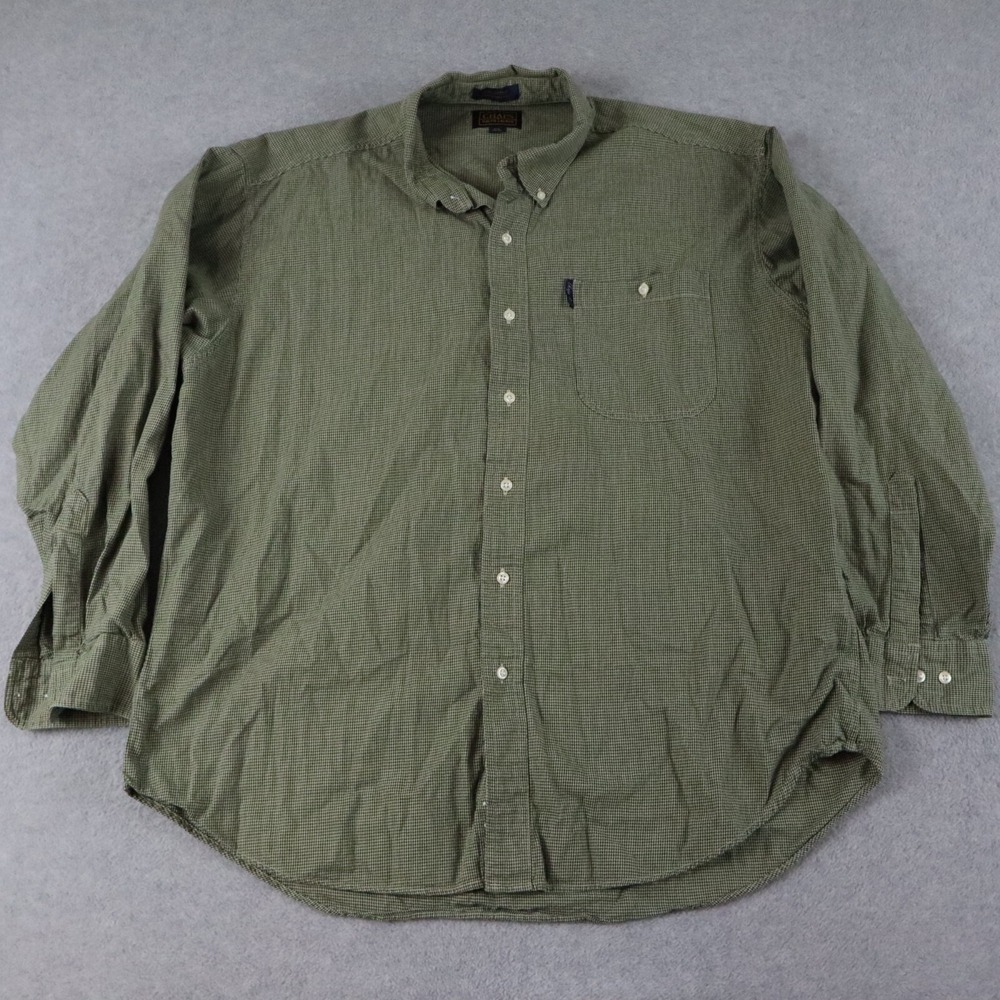 Chaps Ralph Lauren Shirt Mens 17.5 34/35 Button Up Green Houndstooth Long Sleeve